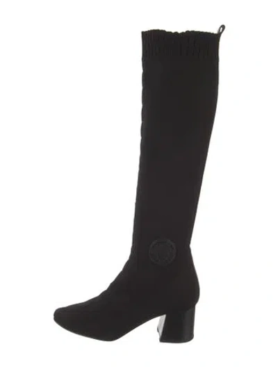 Pre-owned Hermes Fontaine 60 Leather Trim Embellishment Boots In Black