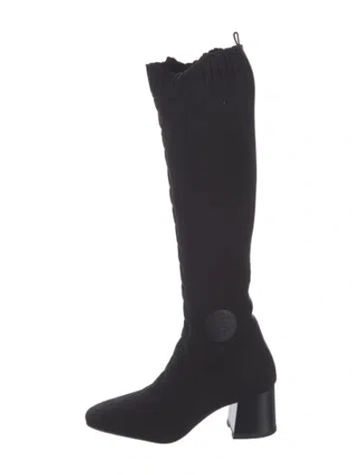 Pre-owned Hermes Fontaine 60 Leather Trim Embellishment Sock Boots In Black