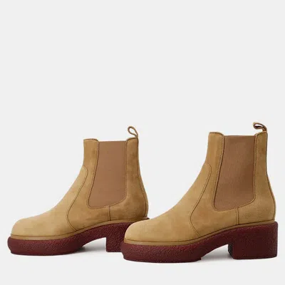 Pre-owned Hermes Forever Side Gore Boots Brown Suede Size 38