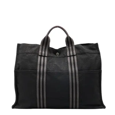 Pre-owned Hermes Fourre Tout Black Canvas Tote Bag ()