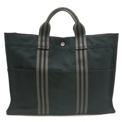 Pre-owned Hermes Fourre Tout Black Gray Cotton Tote Bag () In Multi