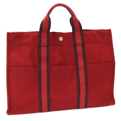 Pre-owned Hermes Fourre Tout Bordeaux Cotton Canvas Handbag Tote Bag ()
