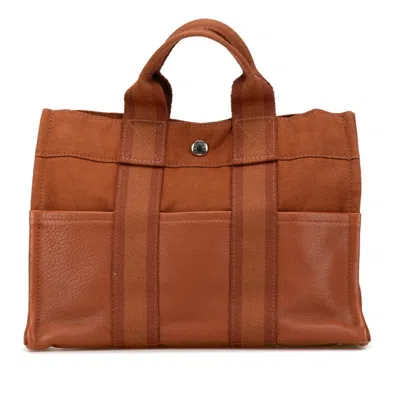 Pre-owned Hermes Fourre Tout Brown Canvas Leather Tote Bag ()