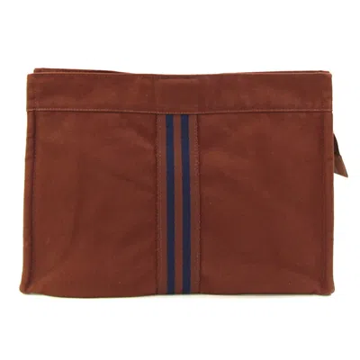 Pre-owned Hermes Fourre Tout Brown Navy Cotton Canvas Clutch Bag ()