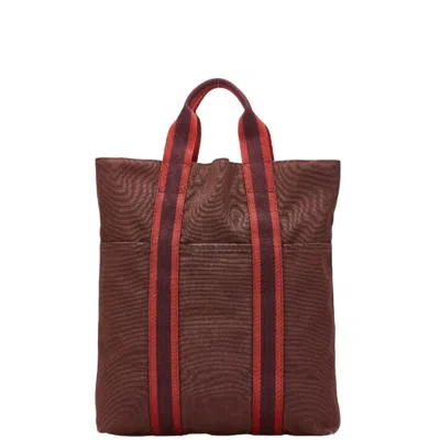 Pre-owned Hermes Fourre Tout Brown Red Color Canvas Handbag Tote Bag () In Multi