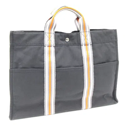 Pre-owned Hermes Fourre Tout Gray Orange Cotton Canvas Handbag Tote Bag ()
