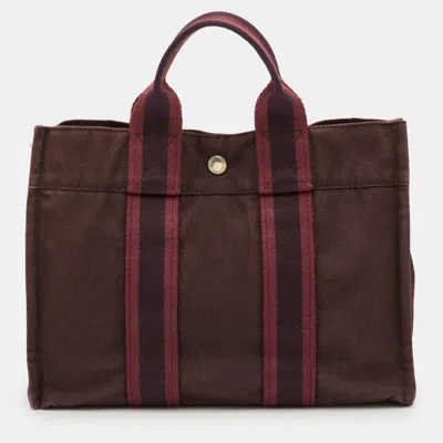 Pre-owned Hermes Fourre Tout Pm Burgundy Canvas Tote