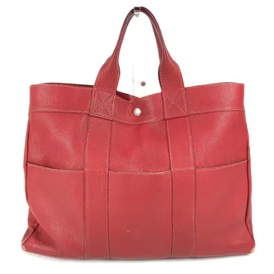 Pre-owned Hermes Fourre Tout Red Color Leather Handbag Tote Bag ()