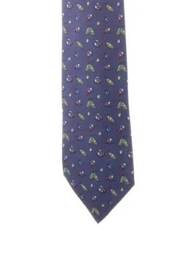 Pre-owned Hermes Hermès Fox Bug Motif Silk Neck Tie In Blue