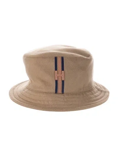 Pre-owned Hermes Fred H Stripe Bucket Hat In Brown