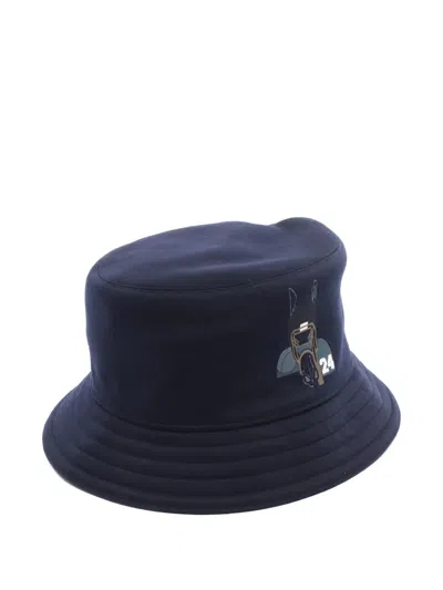 Pre-owned Hermes Fred Quarterb'h Graphic Bucket Hat In Blue