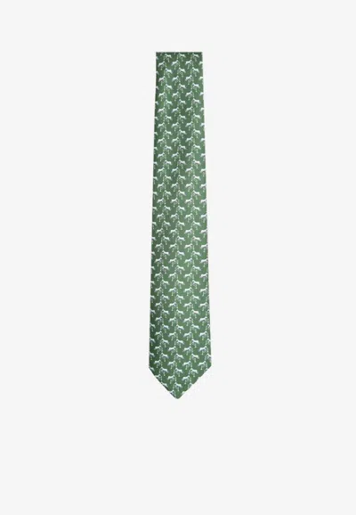 Hermes Free Jump Silk Twill Tie In Green