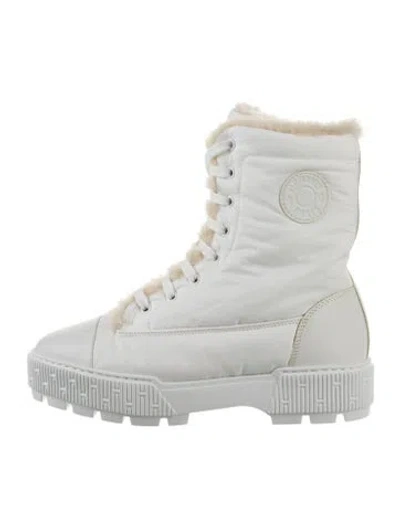 Pre-owned Hermes Fresh H Logo Combat Boots In White