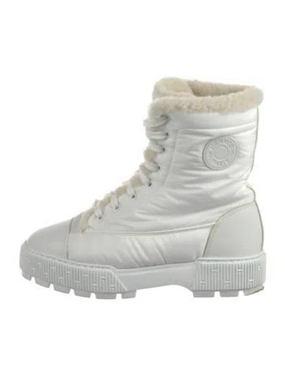 Pre-owned Hermes Fresh Nylon Combat Boots In White
