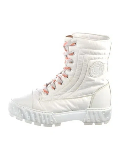Pre-owned Hermes Fresh Nylon Combat Boots In White