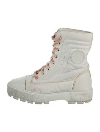 Pre-owned Hermes Fresh Nylon Combat Boots In White