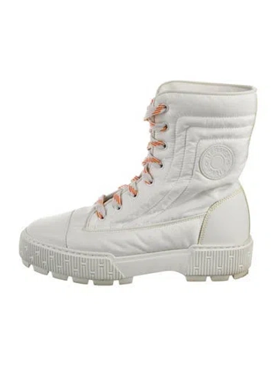 Pre-owned Hermes Fresh Nylon Combat Boots In White