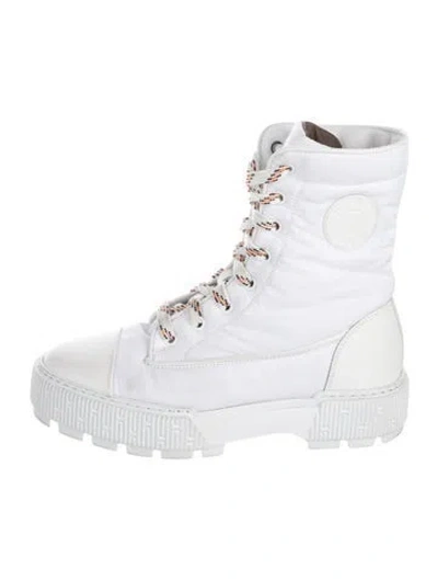 Pre-owned Hermes Fresh Nylon Combat Boots In White