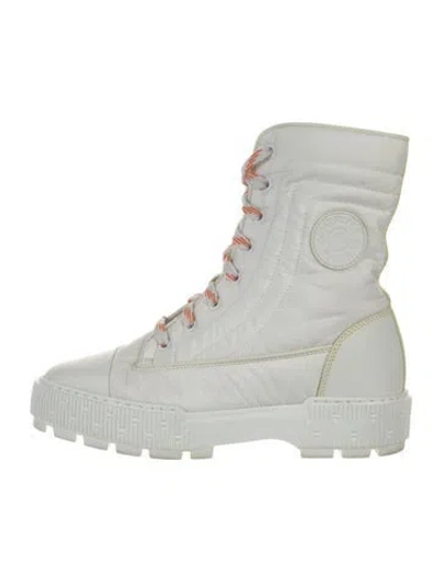 Pre-owned Hermes Fresh Nylon Combat Boots In White