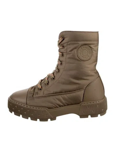 Pre-owned Hermes Fresh Nylon Lace-up Boots In Brown