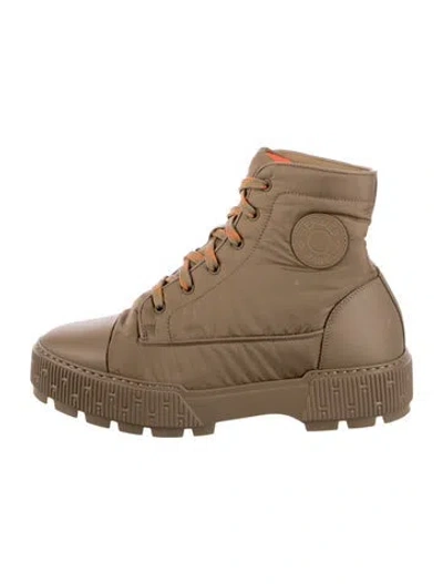 Pre-owned Hermes Fresh Nylon Lace-up Boots In Multi