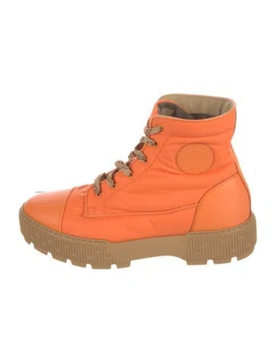 Pre-owned Hermes Fresh Signature Logo Lace-up Boots In Orange