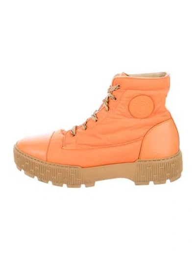 Pre-owned Hermes Fresh Signature Logo Lace-up Boots In Orange
