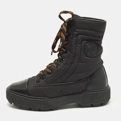 Pre-owned Hermes Fresh Size 38 Black Leather And Nylon Combat Boots