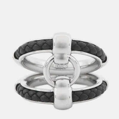 Pre-owned Hermes Fribustier Ring Size 58 Black Metal Leather