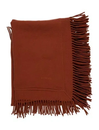 Pre-owned Hermes Fringe Wool Throw Blanket In Brown