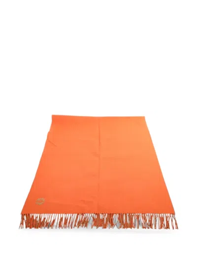 Pre-owned Hermes Fringed Cashmere Scarf In Neutral