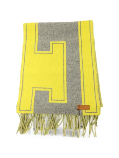 Pre-owned Hermes Fringed Cashmere Scarf In Yellow