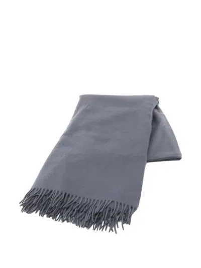 Pre-owned Hermes Fringed Logo-embroidered Shawl In Gray