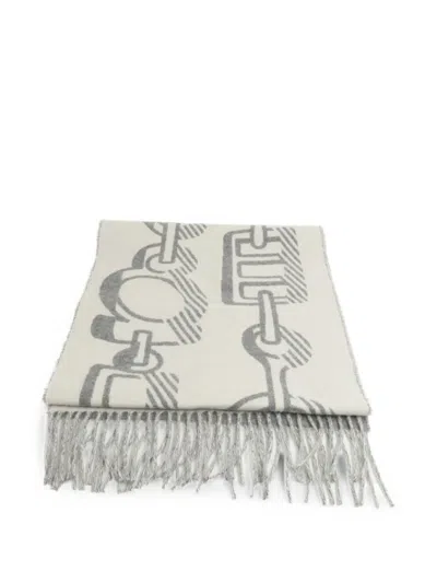 Pre-owned Hermes Fringed Scarf In Gray