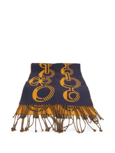 Pre-owned Hermes Fringe-trimmed Cashmere Scarf In Blue