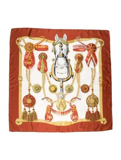 Pre-owned Hermes Frontaux Et Cocardes Silk Scarf In Brown