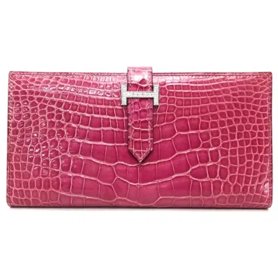 Pre-owned Hermes Fuchsia Leather Long Wallet (bi-fold) ()
