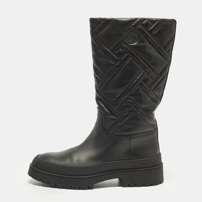 Pre-owned Hermes Fuji Size 40 Black Quilted Leather Mid Calf Boots