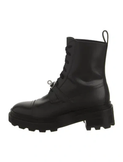 Pre-owned Hermes Funk Leather Combat Boots In Black