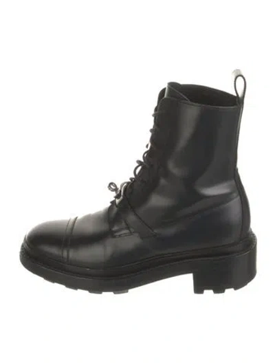 Pre-owned Hermes Funk Leather Combat Boots In Black