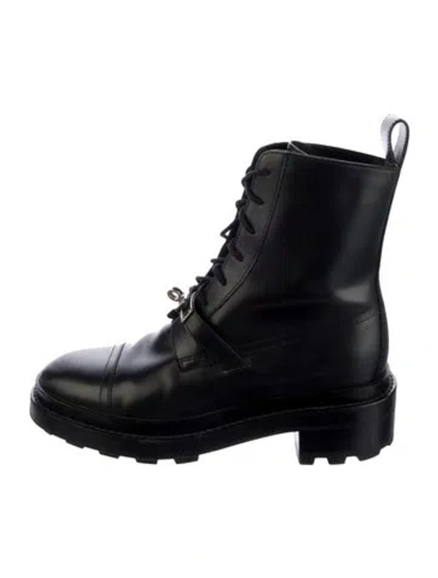 Pre-owned Hermes Funk Leather Combat Boots In Black