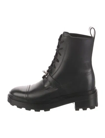 Pre-owned Hermes Funk Leather Combat Boots In Black