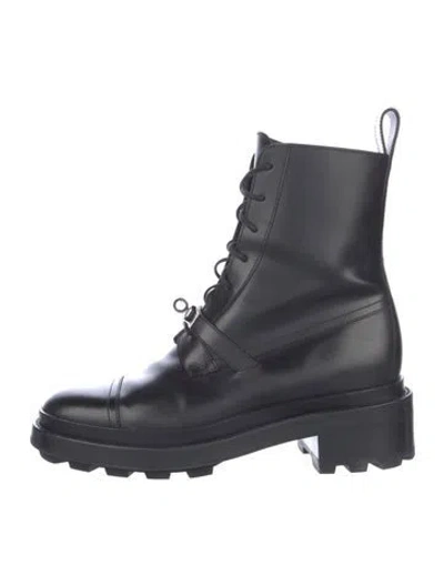 Pre-owned Hermes Funk Leather Combat Boots In Black