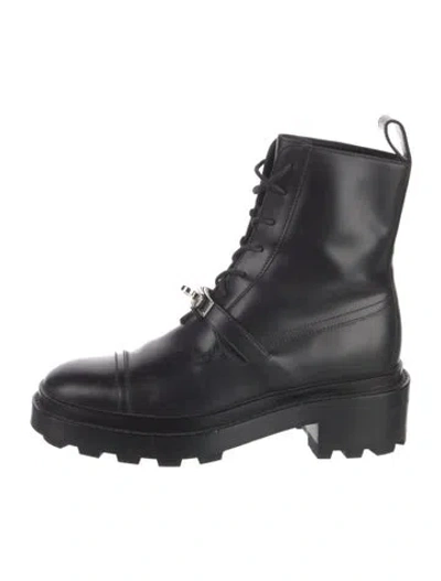 Pre-owned Hermes Funk Leather Combat Boots In Black