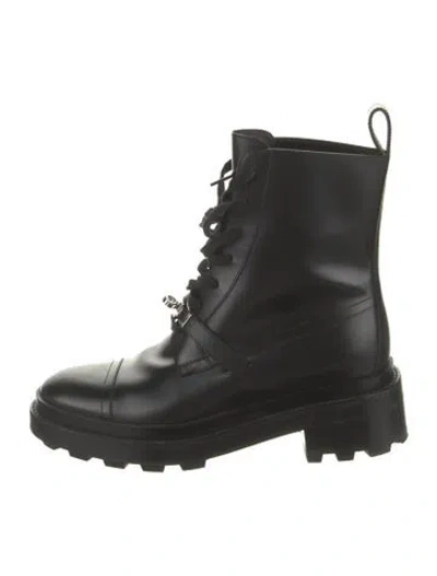 Pre-owned Hermes Funk Leather Combat Boots In Black
