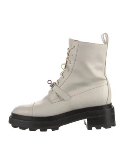 Pre-owned Hermes Funk Leather Combat Boots In Neutral