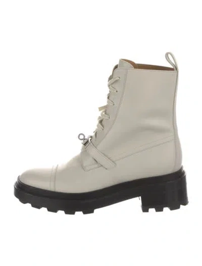 Pre-owned Hermes Funk Leather Combat Boots In Neutrals