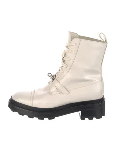 Pre-owned Hermes Funk Leather Combat Boots In Neutrals