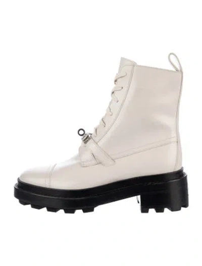 Pre-owned Hermes Funk Leather Lace-up Boots In Neutrals
