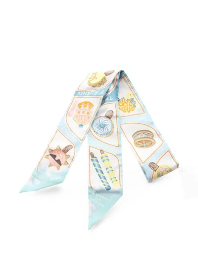 Pre-owned Hermes Funny Ice Cream Silk Scarf In Blue